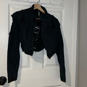 Black ripped jean jacket, size small, worn a couple times